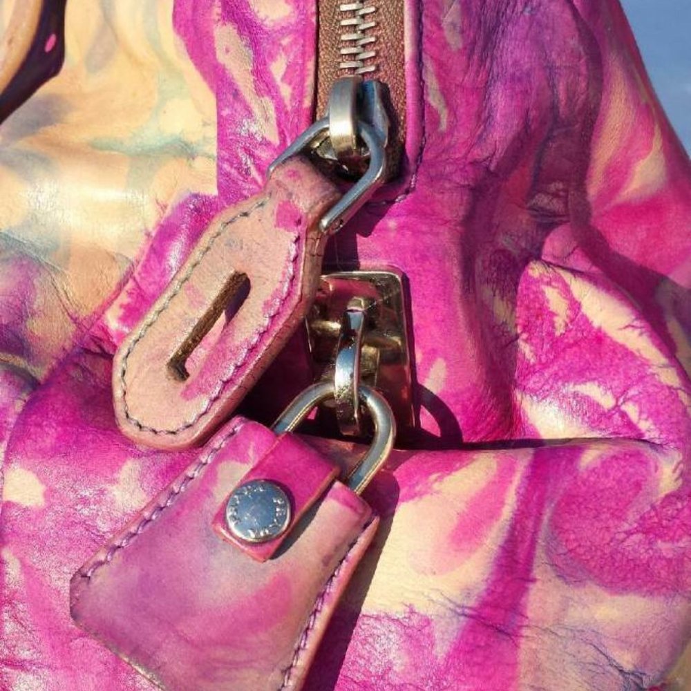XL Prada Leather Purse tote hobo bag tie dyed painted pink beige purple tan blue - Picture 3 of 15